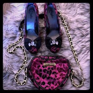 Hot pink cheetah jewel pumps and matching purse